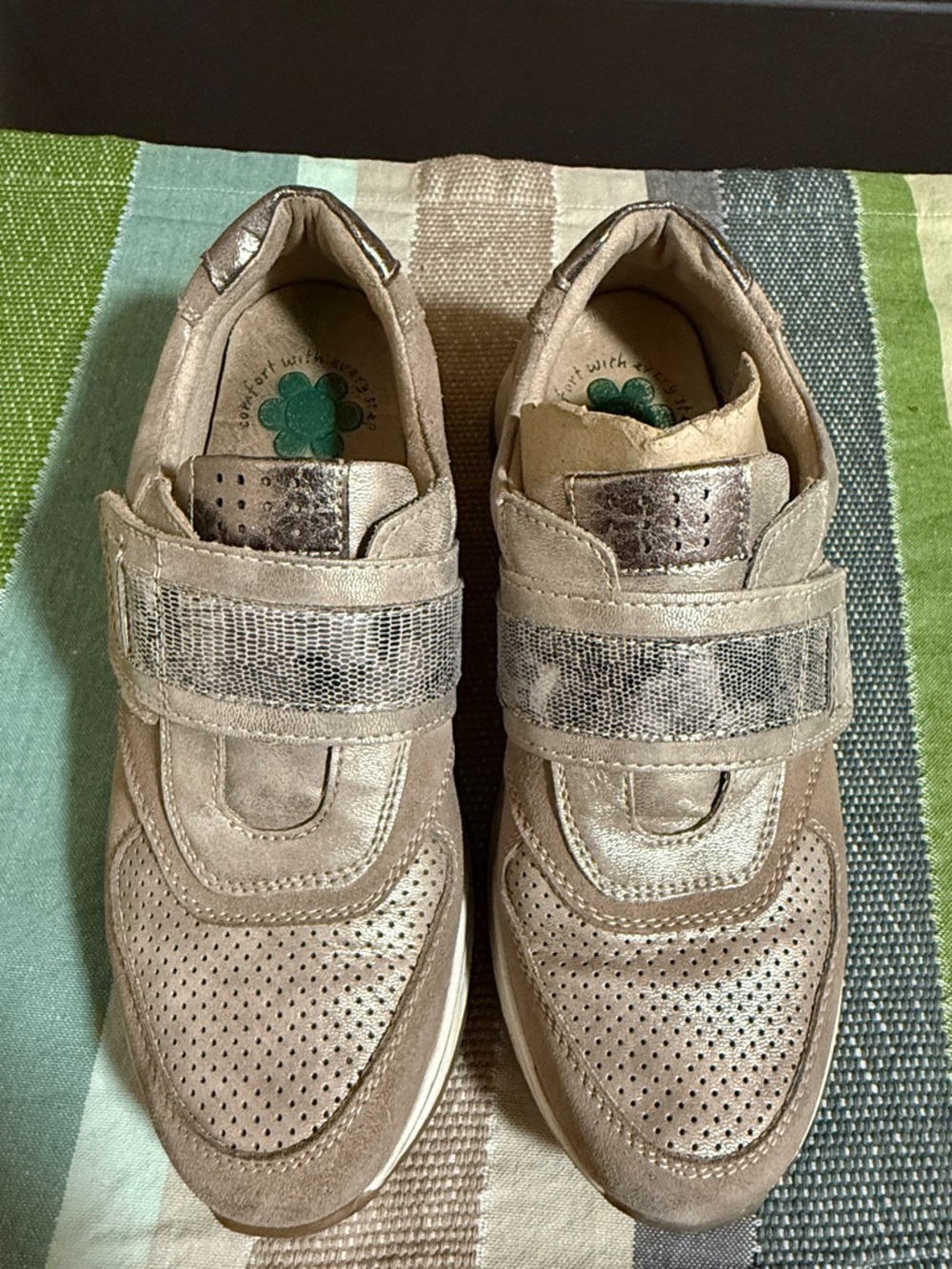 Spring Step Metallic Beige Velcro Sneakers